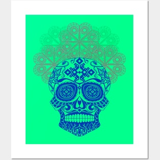 blue skull calavera ecopop pattern Posters and Art